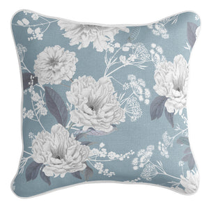Sky Blue Velvet and Peonies Cushion Covers Combo 1