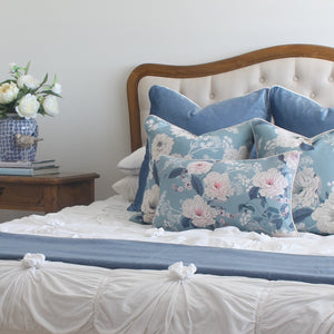 Duck Egg Blue Velvet and Peonies Cushion Covers Combo 2