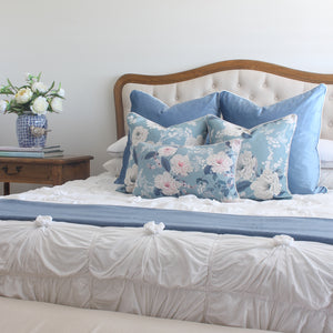 Duck Egg Blue Velvet and Peonies Cushion Covers Combo 2