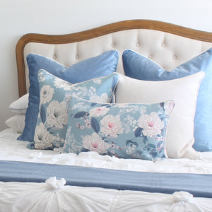 Duck Egg Blue Velvet and Peonies Cushion Covers Combo 3