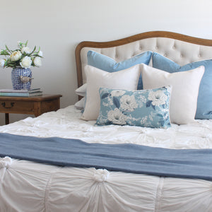 Sky Blue Velvet and Peonies Cushion Covers Combo 2