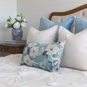 Sky Blue Velvet and Peonies Cushion Covers Combo 2