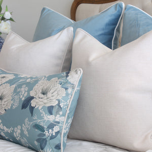 Sky Blue Velvet and Peonies Cushion Covers Combo 2