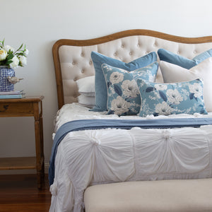 Sky Blue Velvet and Peonies Cushion Covers Combo 1