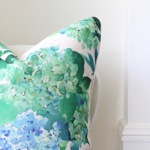 Mia Green and Blue Hydrangeas Cushion Cover