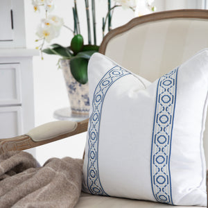Bespoke Embroidered Blue Trim Cushion Cover