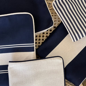 Navy Piping with Off-White Linen Cushion Cover